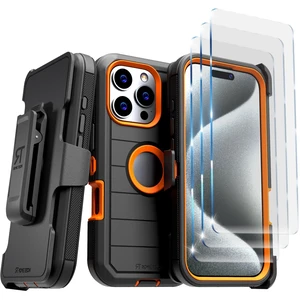 Rome Tech for Apple iPhone 16 Pro Case with Belt Clip Holster & Kickstand, Protective Dual-Layer Shockproof Phone Case and 3-Pack Tempered Glass Screen Protector for iPhone 16 Pro - Black & Orange Rome Tech for Apple iPhone 16 Pro Case with Belt Clip Holster & Kickstand, Protective Dual-Layer Shockproof Phone Case and 3-Pack Tempered Glass Screen Protector for iPhone 16 Pro - Black & Orange