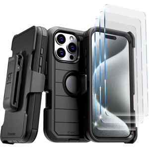 Rome Tech for Apple iPhone 16 Pro Case with Belt Clip Holster & Kickstand, Protective Dual-Layer Shockproof Phone Case and 3-Pack Tempered Glass Screen Protector for iPhone 16 Pro - Black Rome Tech for Apple iPhone 16 Pro Case with Belt Clip Holster & Kickstand, Protective Dual-Layer Shockproof Phone Case and 3-Pack Tempered Glass Screen Protector for iPhone 16 Pro - Black