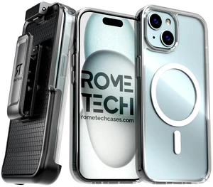Rome Tech Hybrid TPU Acrylic w/Magsafe w/Holster - Clear for Apple iPhone 15 Rome Tech Hybrid TPU Acrylic w/Magsafe w/Holster - Clear for Apple iPhone 15