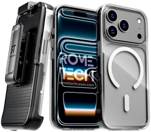 Rome Tech Hybrid TPU Acrylic w/Magsafe w/Holster - Clear for Apple iPhone 18 Pro / 17 Pro Rome Tech Hybrid TPU Acrylic w/Magsafe w/Holster - Clear for Apple iPhone 18 Pro / 17 Pro