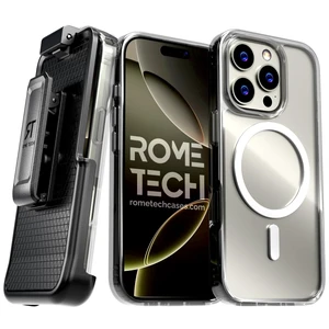 Rome Tech Hybrid TPU Acrylic w/Magsafe w/Holster - Clear for Apple iPhone 16 Pro Rome Tech Hybrid TPU Acrylic w/Magsafe w/Holster - Clear for Apple iPhone 16 Pro