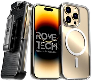 Rome Tech Hybrid TPU Acrylic w/Magsafe w/Holster - Clear for Apple iPhone 14 Pro Rome Tech Hybrid TPU Acrylic w/Magsafe w/Holster - Clear for Apple iPhone 14 Pro