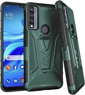 TCL 4X 5G / 20A 5G 6.5" (2021) Rome Tech Dual-Layer Holster Case - Dark Green / Teal
