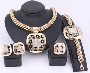 Fashion African Beads Jewelry Set Exquisite Dubai Gold Color Square Crystal Jewelry Set Nigerian Wedding Bridal Bijoux