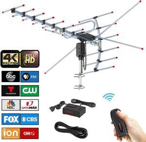 Outdoor Digital Amplified HD TV Antenna - 360 Degree Rotation Remote Control - Up to 200 Miles Long Range Support 2 Frequencies UHF VHF 4K UHD 1080P 720P HDTV TV Aerial With Cable