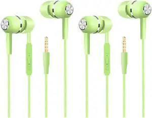 2Pcs Earbuds Wired Stereo Earphones in-Ear Headphones Bass Earbuds, Compatible with iPhone and Android Smartphones, iPad, MP3, Fits All 3.5mm Interface  Green and Green