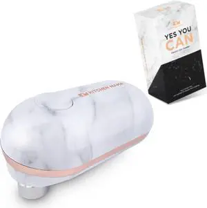 Kitchen Mama Mini Battery-Operated Can Opener: Open Your Cans with A Simple Push of Button - No Sharp Edge, Food-Safe and Mini-sized (Marble White)