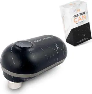 Kitchen Mama Mini Battery-Operated Can Opener: Open Your Cans with A Simple Push of Button - No Sharp Edge, Food-Safe and Mini-sized (Marble Black/Black)