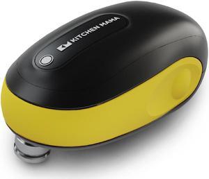 Kitchen Mama One-To-Go Electric Can Opener: Open Cans with One Press- Auto Detect Any Can Shapes, Auto-Stop As Task Completes, No Sharp Edge, Handy with Lid Lift, Battery Operated Can Opener (Yellow)