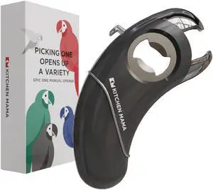 Kitchen Mama Epic One Multifunctional Opener: A Pick Ergonomic Opener- Magnetic Bottle Opener, Beer & Soda Can Opener, Pull Tab Opener, Jar Opener for Weak Hands and Arthritis, Funny Gift (Metal Gray)