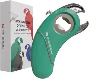 Kitchen Mama Epic One Multifunctional Opener: A Pick Ergonomic Opener- Magnetic Bottle Opener, Beer & Soda Can Opener, Pull Tab Opener, Jar Opener for Weak Hands and Arthritis, Funny Gift (Teal)