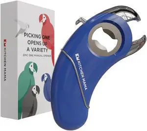 Kitchen Mama Epic One Multifunction Opener: A Pick Ergonomic Opener- Magnetic Bottle Opener, Beer & Soda Can Opener, Pull Tab Opener, Jar Opener for Weak Hands and Arthritis, Funny Gift (Blue)