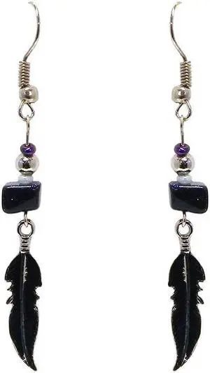 Colored Metal Feather Charm Chip Stone Drop Dangle Earrings - Womens Southwest Fashion Handmade Jewelry Boho Accessories