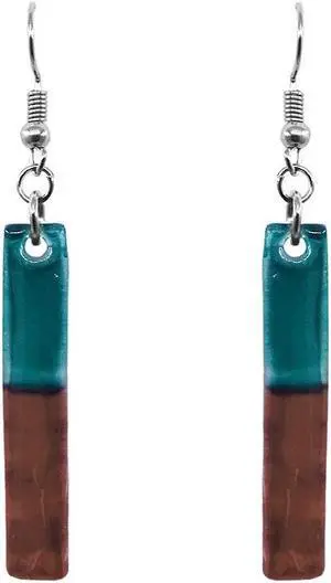 Long Rectangle Lightweight Fused Glass Dual Color Dangle Earrings - Womens Fashion Handmade Jewelry Boho Accessories
