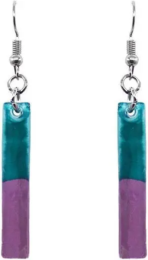 Long Rectangle Lightweight Fused Glass Dual Color Dangle Earrings - Womens Fashion Handmade Jewelry Boho Accessories