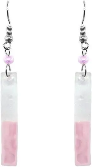 Long Rectangle Lightweight Fused Glass Dual Color Dangle Earrings - Womens Fashion Handmade Jewelry Boho Accessories
