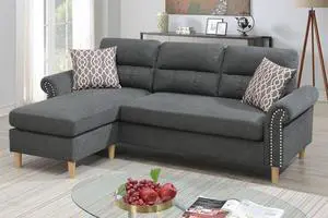Maia 2-Piece Sectional Sofa Upholstered in Slate Fabric with 2 Accent Pillows