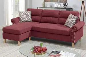 Maia 2-Piece Sectional Sofa Upholstered in Paprika Red Fabric with 2 Accent Pillows