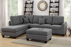 Bosnia 2 Pieces Sectional Sofa Set in Ash Black Cotton Blended Fabric