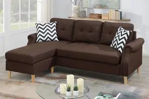 Florra Reversible Sectional Sofa Set Upholstered in Dark Coffee Polyfiber