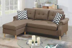 Florra Reversible Sectional Sofa Set Upholstered in Light Coffee Polyfiber