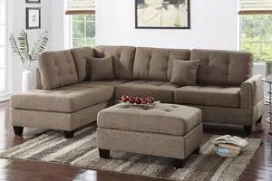 Albi 3-Piece Sectional Sofa Set with Ottoman Covers in Coffee Polyfiber