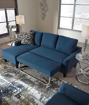 Calabria Contemporary Style Sleeper Sofa in Blue Polyester