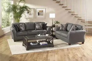 Calella 2 Piece Living Room Sofa Set Upholstered in Grey Fabric