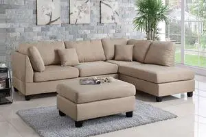 Pistoia 3-piece Sectional Sofa with Ottoman Upholstered in Sand Fabric