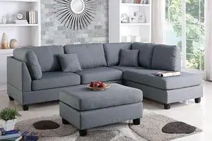 Pistoia 3-piece Sectional Sofa with Ottoman Upholstered in Grey Fabric