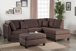 Pistoia 3-piece Sectional Sofa with Ottoman Upholstered in Chocolate Fabric