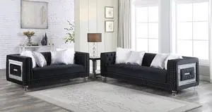 Mestre 2-Piece Black Living Room Sofa Set Upholstered in Velvet Fabric