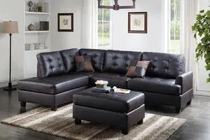 Bursa 3 Piece  Sectional Sofa with Ottoman Covers in Espresso Faux leather