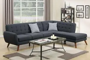 Ayrum 2 Piece Sectional Sofa Upholstered in Ash Black Polyfiber with Accent Pillows