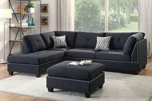 Loures Black 3-Piece Sectional Sofa with Ottoman Covers in Polyfiber