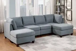 Stresa 6-Piece Modular Sectional Upholstered in Grey Linen-Like Fabric