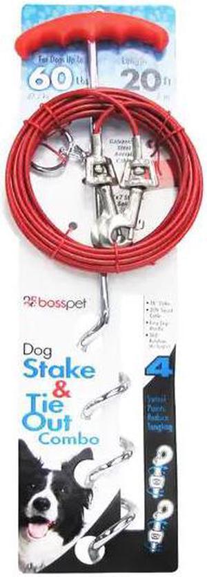 Boss Pet Spiral Stake & Long Cable Dog Leash Tie Out Combo 20 ft. long