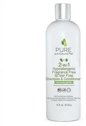 Pure and Natural Pet 2-IN-1 Hypoallergenic Fragrance-Free Tear Free Shampoo & Conditioner