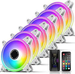White Moonlight 120mm RGB Case Fan with Fan Hub X and Remote,Motherboard Aura SYNC,Speed Control, ARGB Fan for PC , Desktop Case-6 Pack White Moonlight 120mm RGB Case Fan with Fan Hub X and Remote,Motherboard Aura SYNC,Speed Control, ARGB Fan for PC , Desktop Case-6 Pack