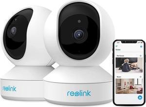 REOLINK Home Security Camera System, 3MP HD Plug-in Indoor WiFi Pan Tilt Pet Camera, Baby Monitor, Night Vision, 2 Way Audio, Smart Human/Pet Detection, Local microSD Card Storage, E1(2 Pack)