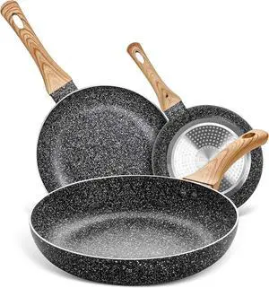 MICHELANGELO Non Stick Frying Pans - 8"+9.5"+11" Nonstick Frying Pan Set with Non-Toxic Stone Coating, Frying Pans Nonstick with Anti-Scald Handle, Induction Compatible