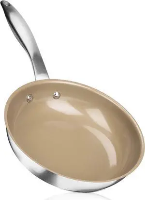 Duxtop Ceramic Non-stick Frying Pan, Stainless Steel Induction Frying Pan, 8-Inch Stir Fry Pan with Heavy-gauge Impact-bonded Bottom, FUSION Ti