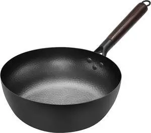 Deep Frying Pan Nonstick Skillet 10 Inch Carbon Steel Wok Pan to Fry Eggs Steak Pancakes Pan for Induction Cooktop Gas & Electric Stove Stir-Fry Pan with Removable Handle Flat Bottom