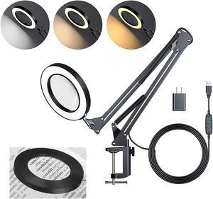 Veemagni 10X Magnifying Glass with Light, 5 Color Modes Stepless 10X, Black