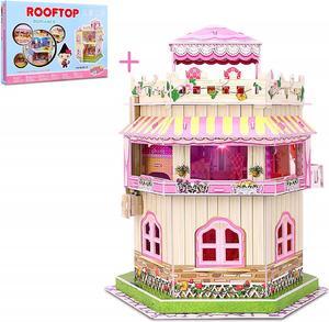 3D Puzzle Dollhouse for Kids 3D Jigsaw Dollhouse Puzzle for Girls  Educational Paper Craft Toys for Game Xmas Birthday Easter Gifts Easy to Assemble with LED Light  101 Pieces