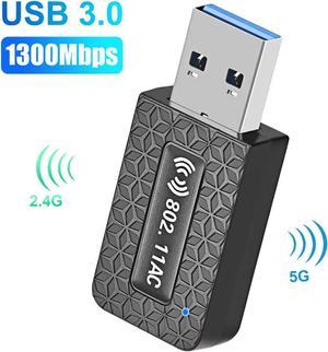 Sourcingbay AC1300 USB WiFi Dongle, 2.4G/5G Dual Band Wireless Network Adapter for PC Desktop, High Speed USB 3.0, Supports Windows 11, 10, 8.1, 8, 7, XP/Mac OS X 10.9-10.14