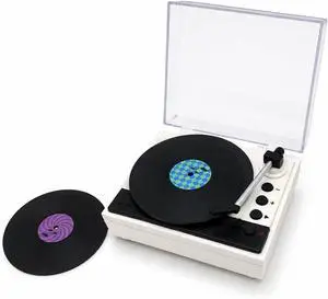 Sourcingbay Mini Record Player with Voice Recording, 4 Discs, Auto-Spinning Desk Decor Sourcingbay Mini Record Player with Voice Recording, 4 Discs, Auto-Spinning Desk Decor