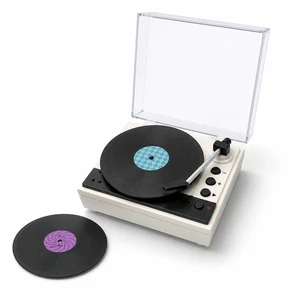 Sourcingbay Mini Record Player with Voice Recording, 4 Discs, Auto-Spinning Desk Decor,Black White Sourcingbay Mini Record Player with Voice Recording, 4 Discs, Auto-Spinning Desk Decor,Black White