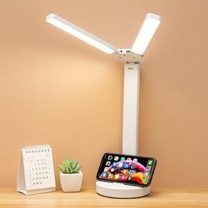 LED USB Desk Lamp Double-Head Lighting Eye Protection Dimmable Table Lamp For Reading Multi-Angle Foldable Night Lights