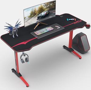 Homall 55 Inch Ergonomic Gaming Desk PC Computer Desk Home Office Table T-shaped Frame Table for Professional Game Lover with Free Mouse Pad, Headphone Hook and Cup Holder (Red)